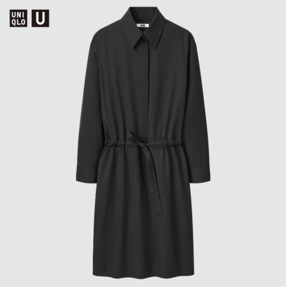 Uniqlo Black Shirt Dress with Drawstring Waist